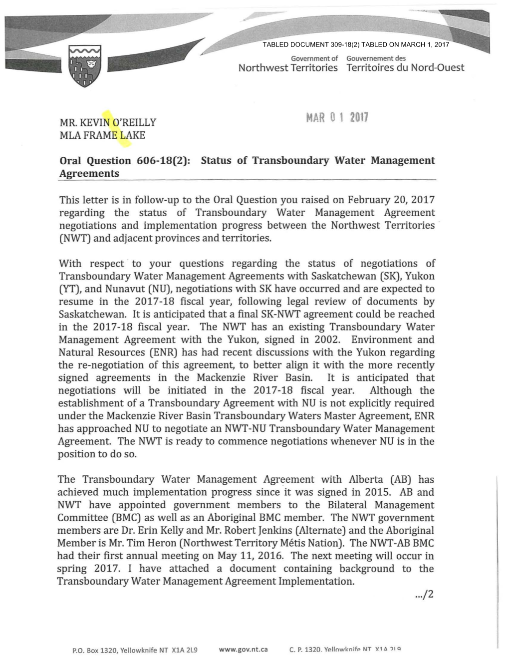 Status of Transboundary Water Management Agreements