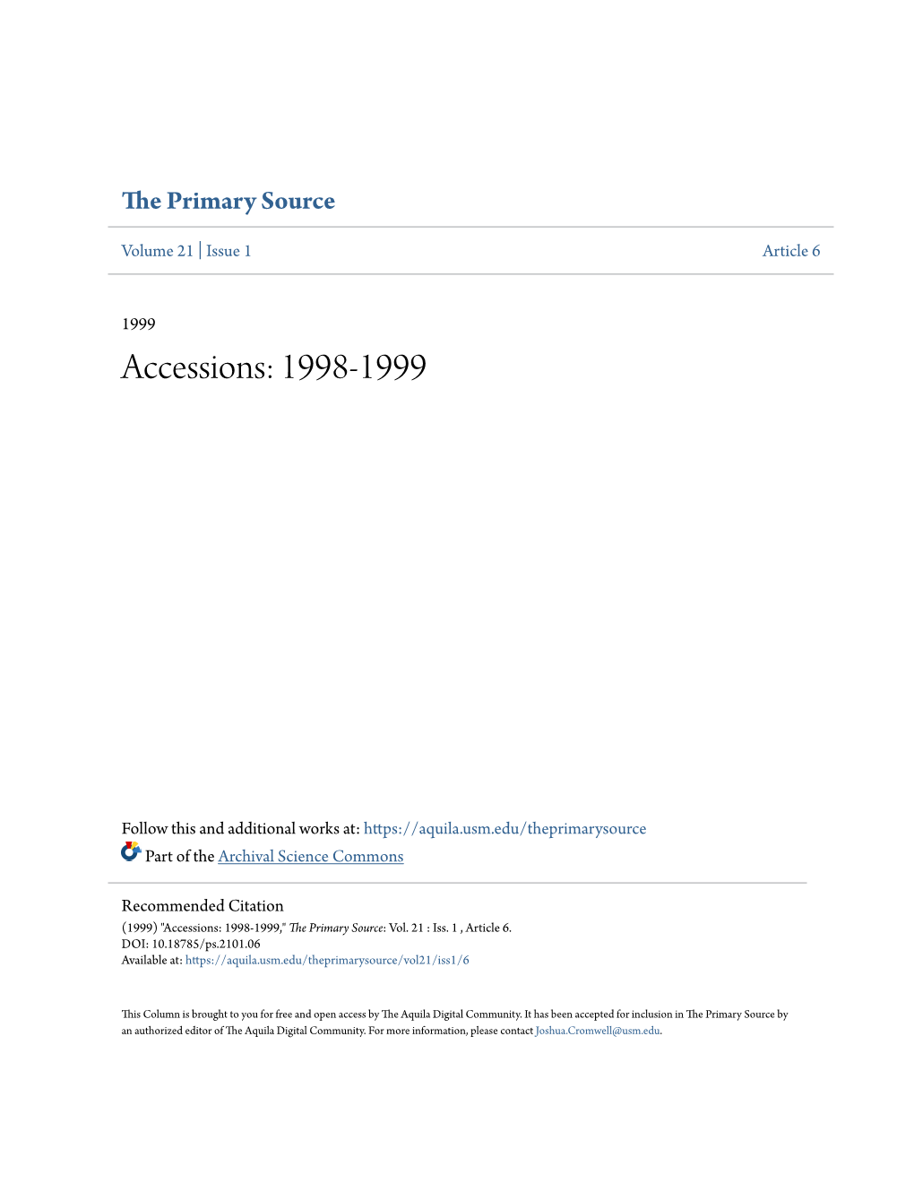 Accessions: 1998-1999