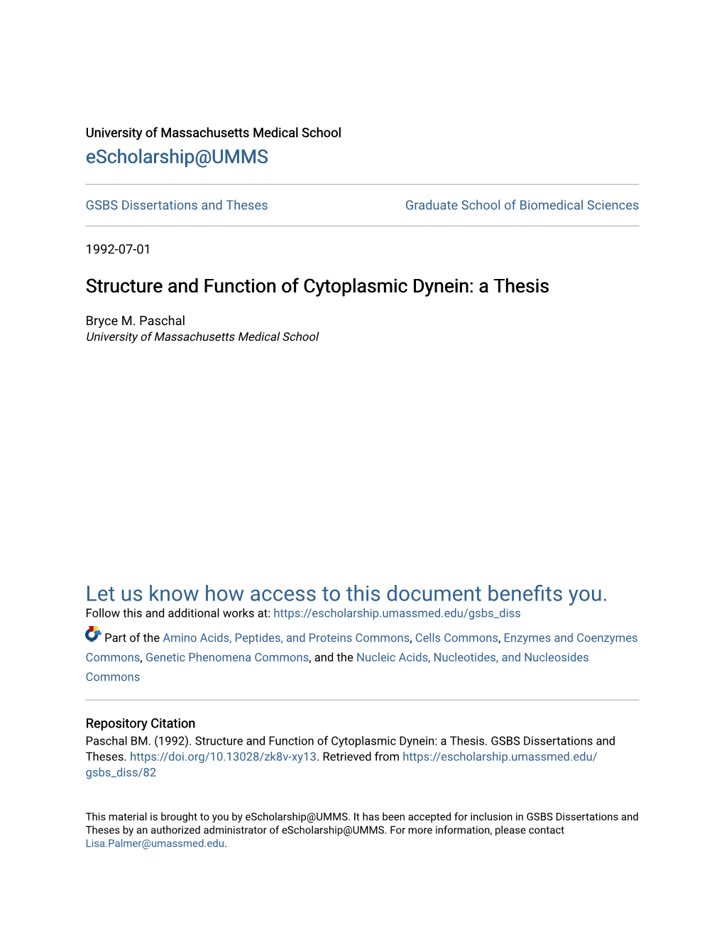 Structure and Function of Cytoplasmic Dynein: a Thesis