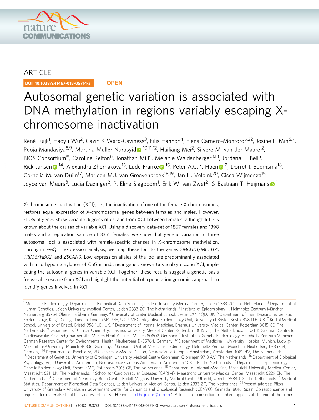 Autosomal Genetic Variation Is Associated with DNA Methylation in Regions Variably Escaping X- Chromosome Inactivation