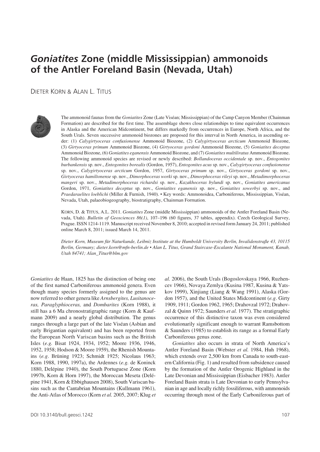 Ammonoids of the Antler Foreland Basin (Nevada, Utah)