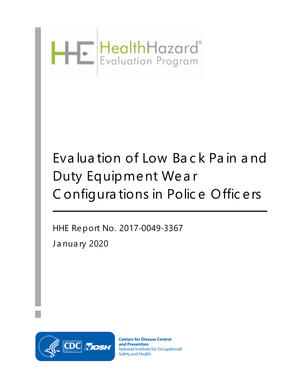 HHE Report No. 2017-0049-3367, Evaluation of Low Back Pain And