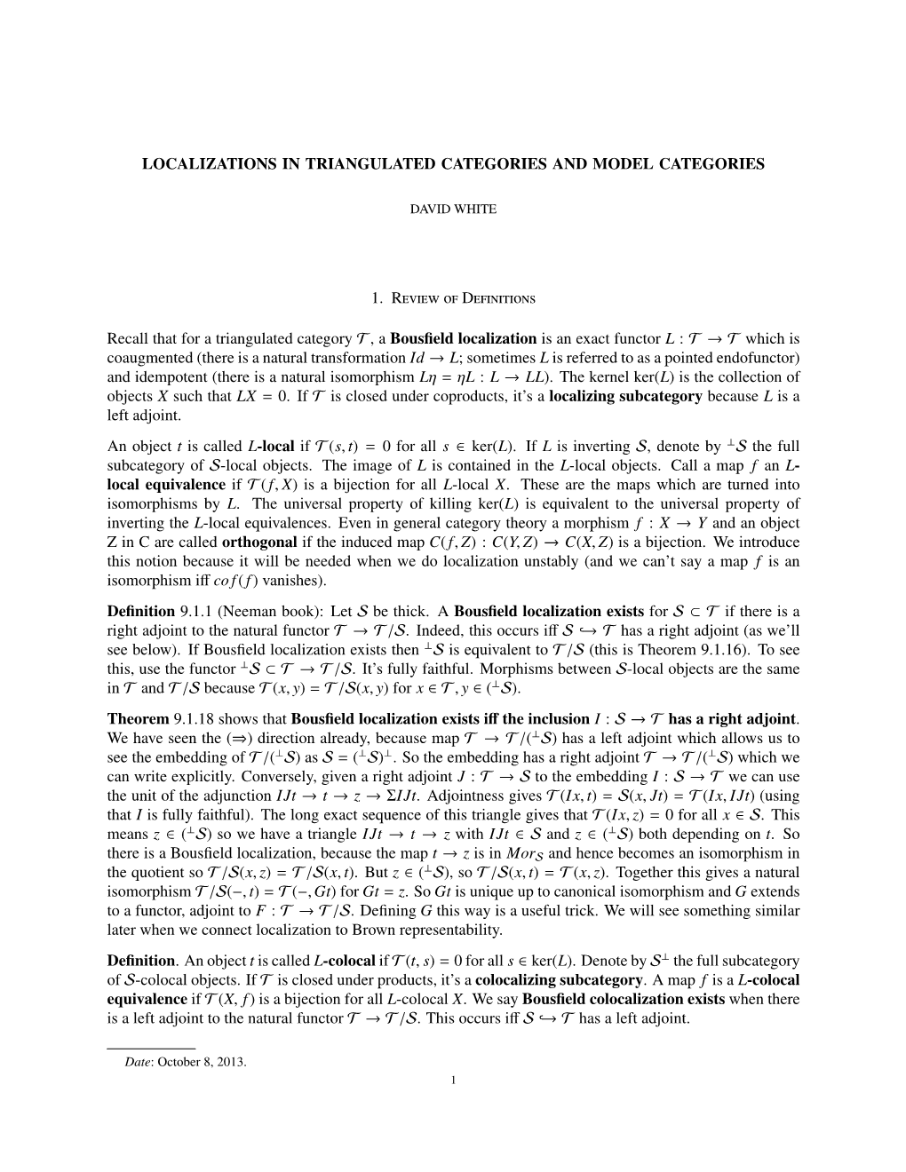 Localizations in Triangulated Categories and Model Categories