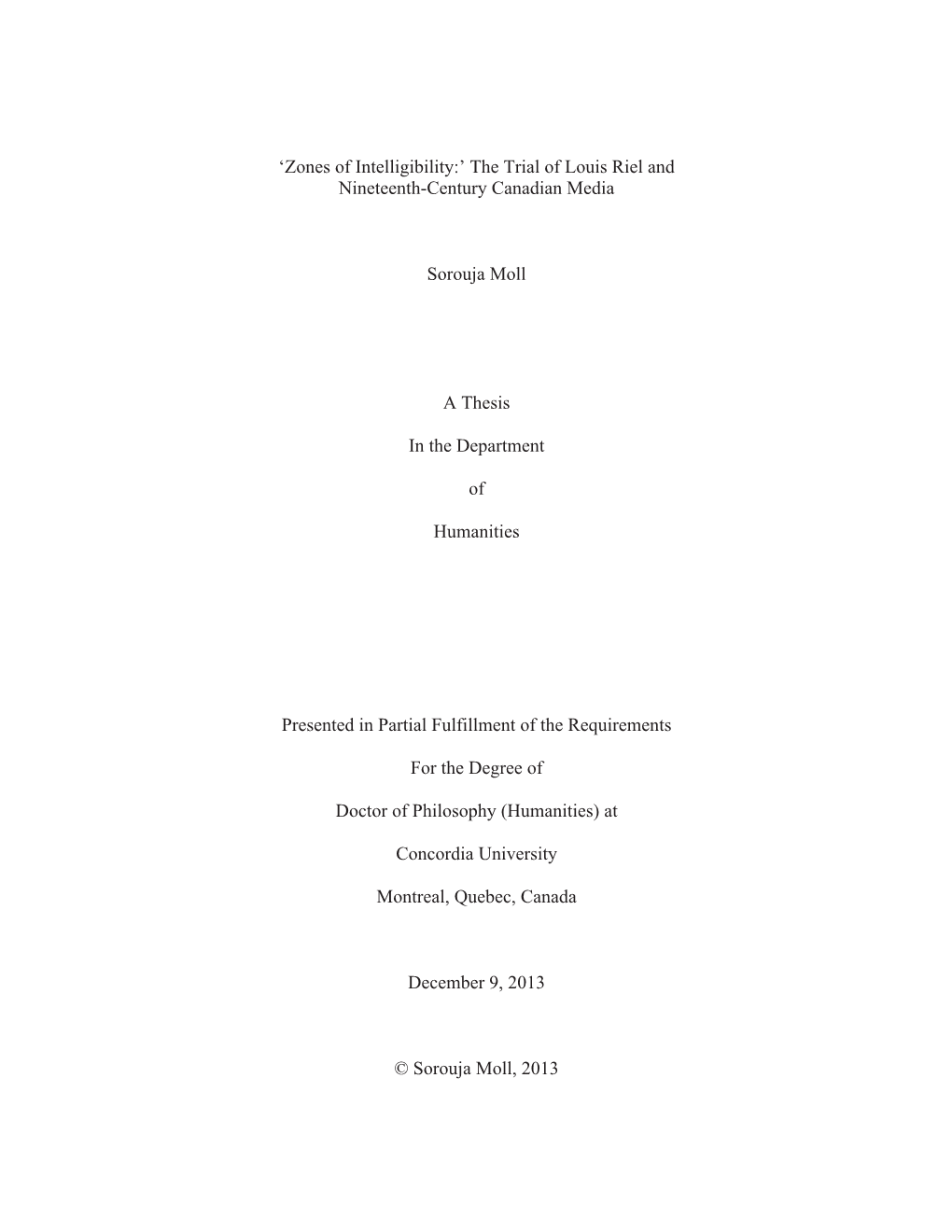 'Zones of Intelligibility:' the Trial of Louis Riel and Nineteenth-Century