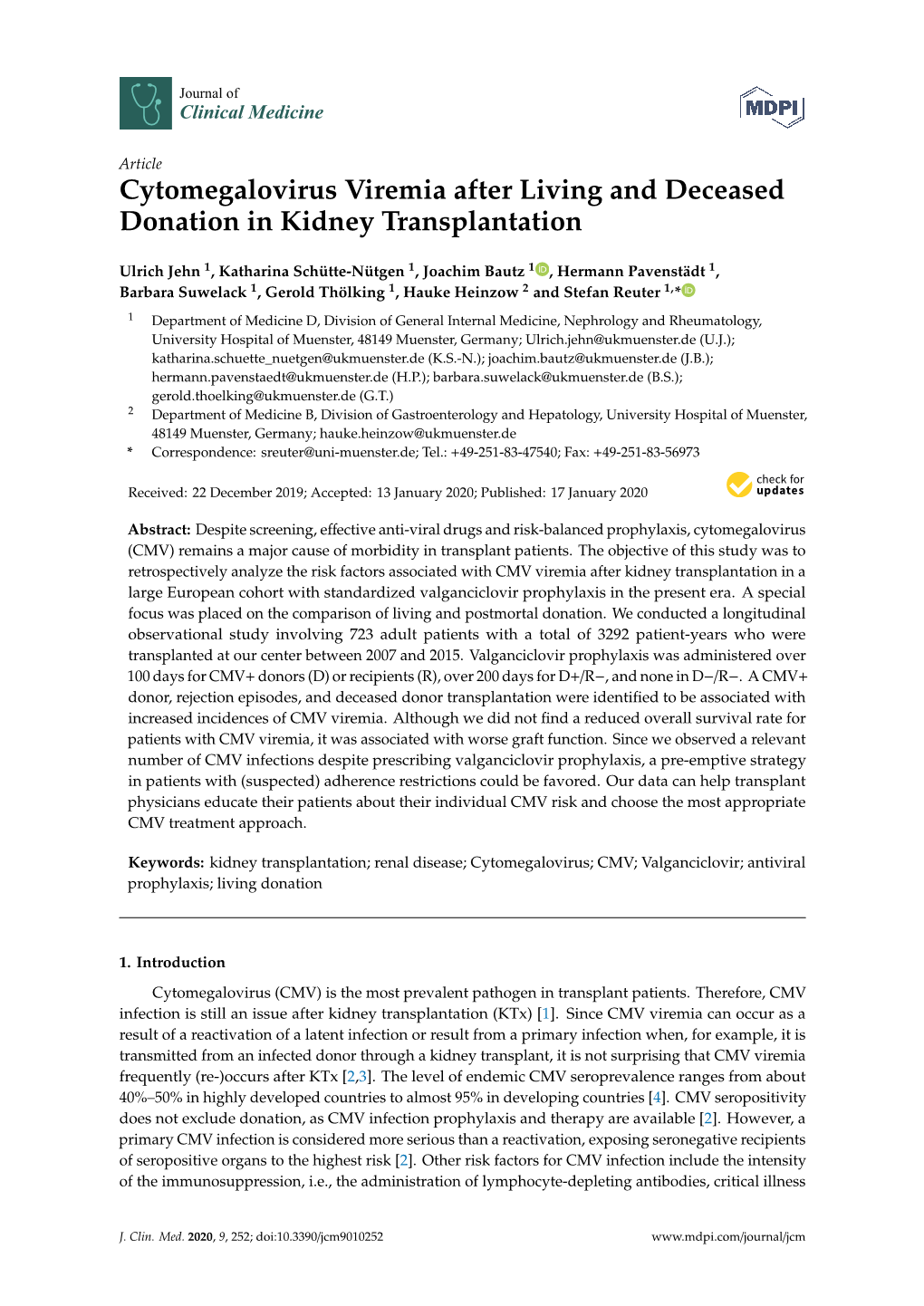 Cytomegalovirus Viremia After Living and Deceased Donation in Kidney Transplantation
