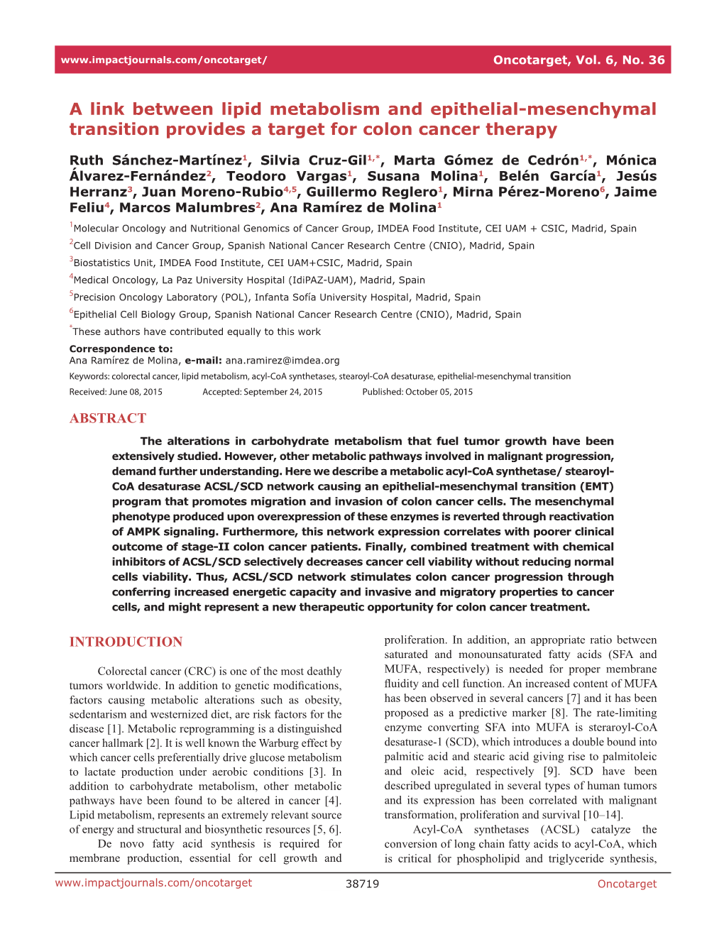 A Link Between Lipid Metabolism and Epithelial-Mesenchymal Transition Provides a Target for Colon Cancer Therapy