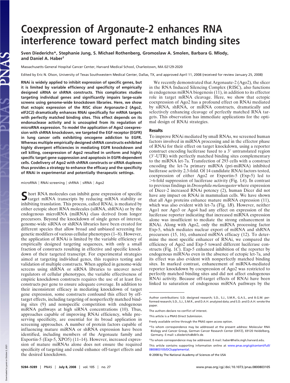 Coexpression of Argonaute-2 Enhances RNA Interference Toward Perfect Match Binding Sites