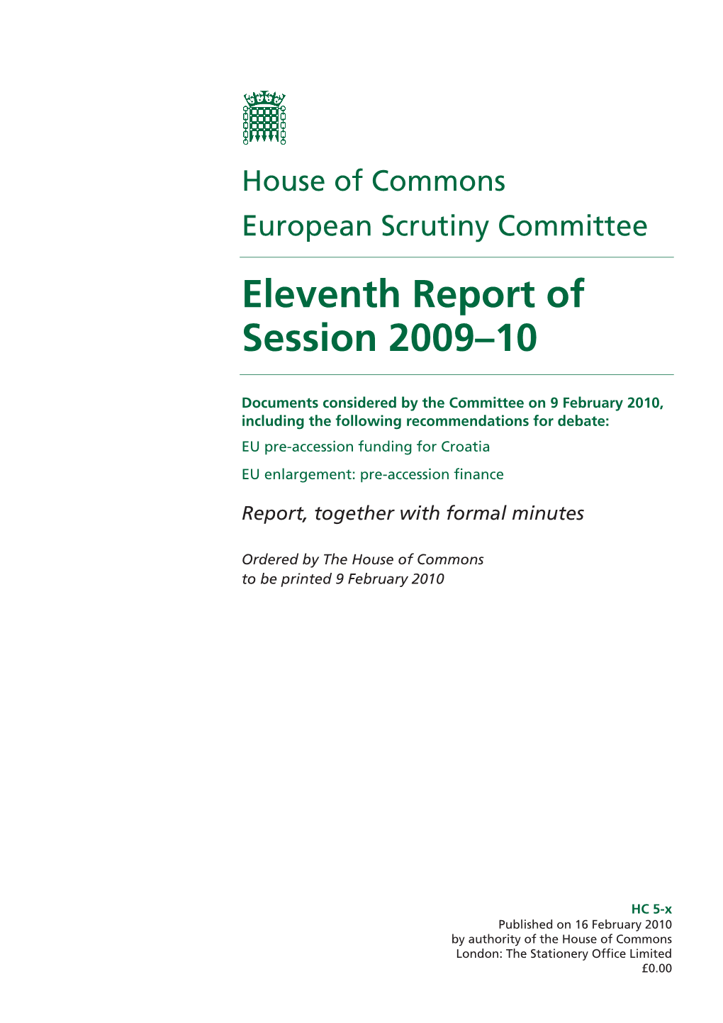 Eleventh Report of Session 2009–10