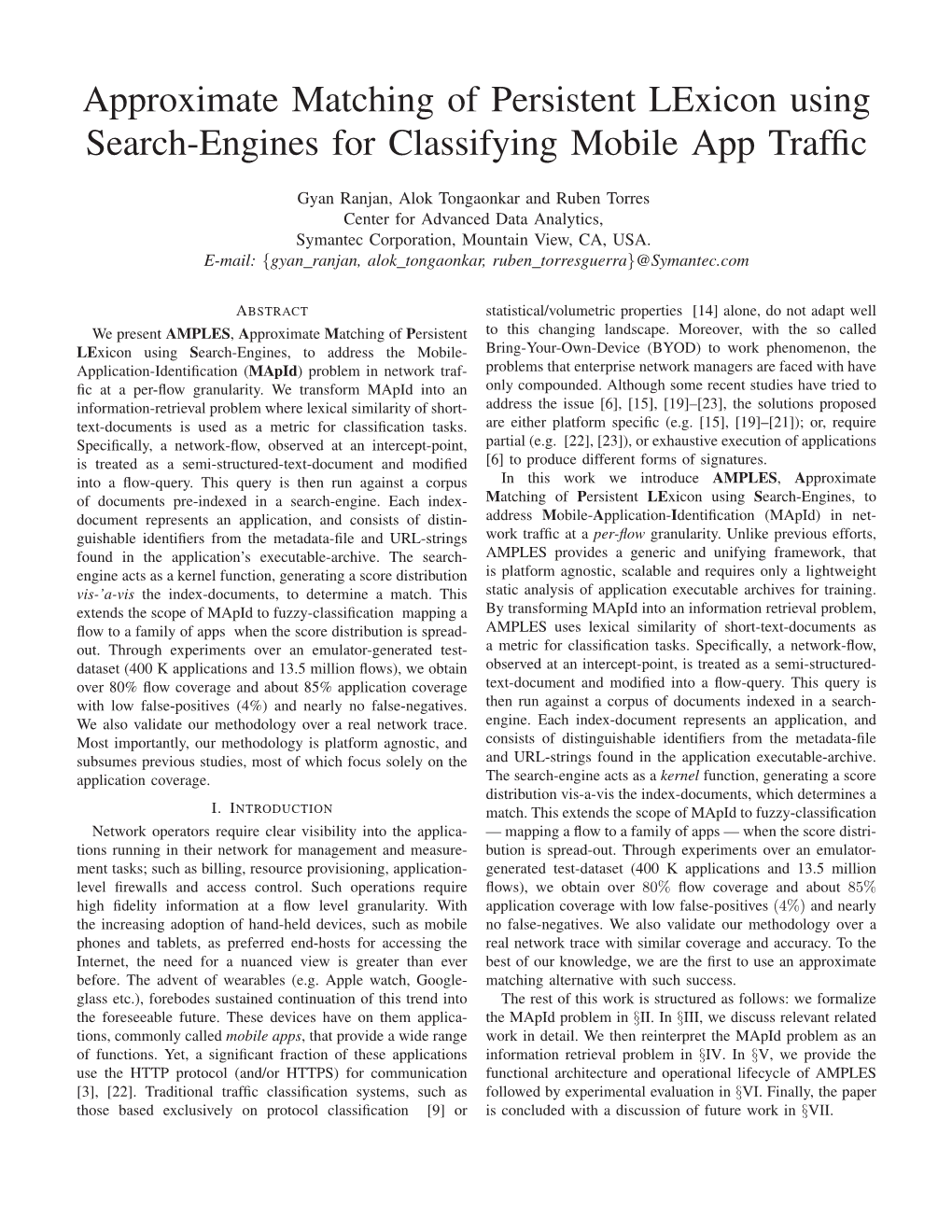 Approximate Matching of Persistent Lexicon Using Search-Engines for Classifying Mobile App Trafﬁc