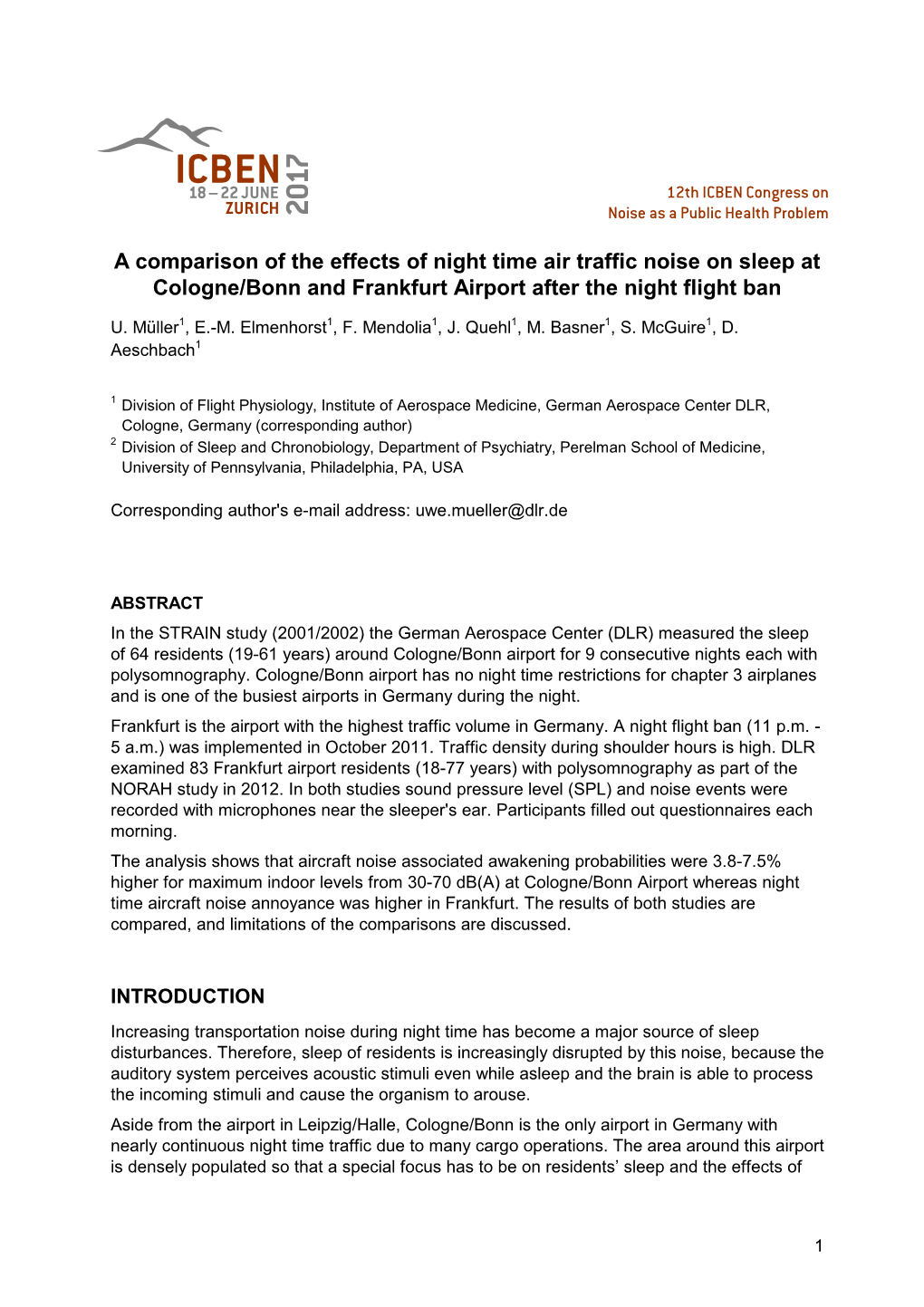 A Comparison of the Effects of Night Time Air Traffic Noise on Sleep at Cologne/Bonn and Frankfurt Airport After the Night Flight Ban