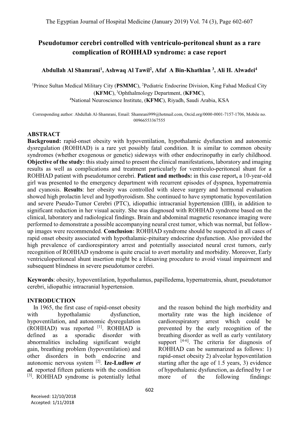 Pseudotumor Cerebri Controlled with Ventriculo-Peritoneal Shunt As a Rare Complication of ROHHAD Syndrome: a Case Report