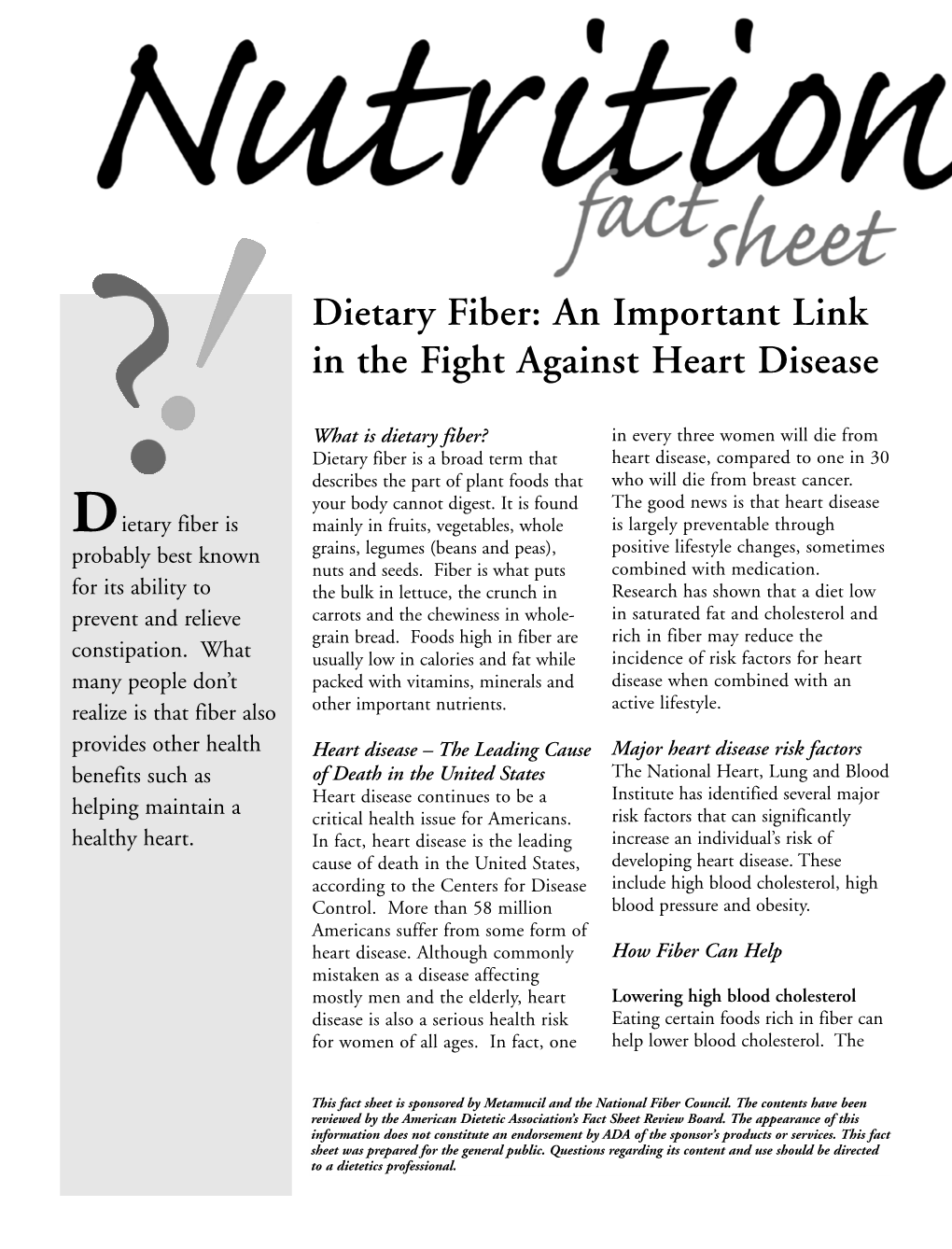 Dietary Fiber: an Important Link in the Fight Against Heart Disease