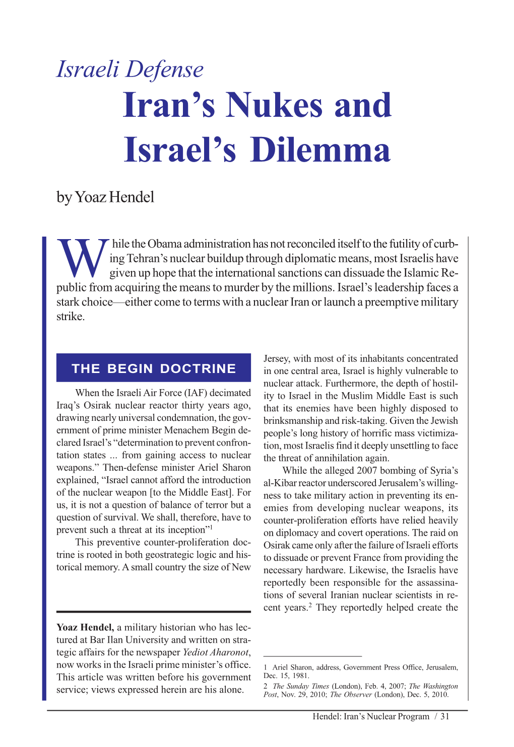 Iran's Nukes and Israel's Dilemma