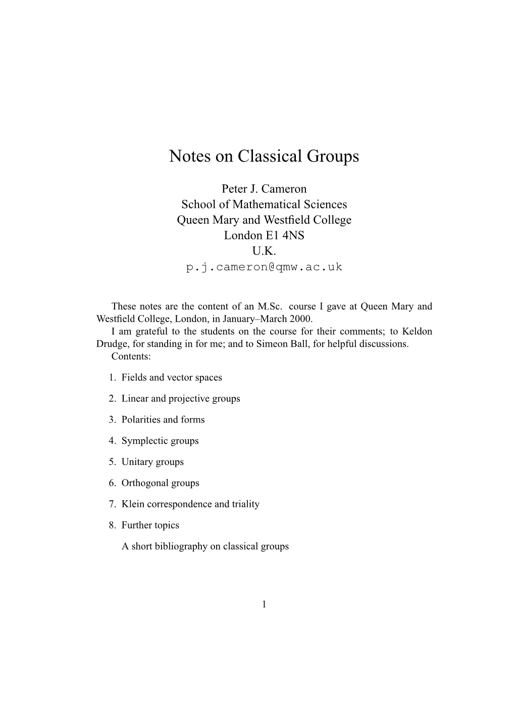 Classical Groups