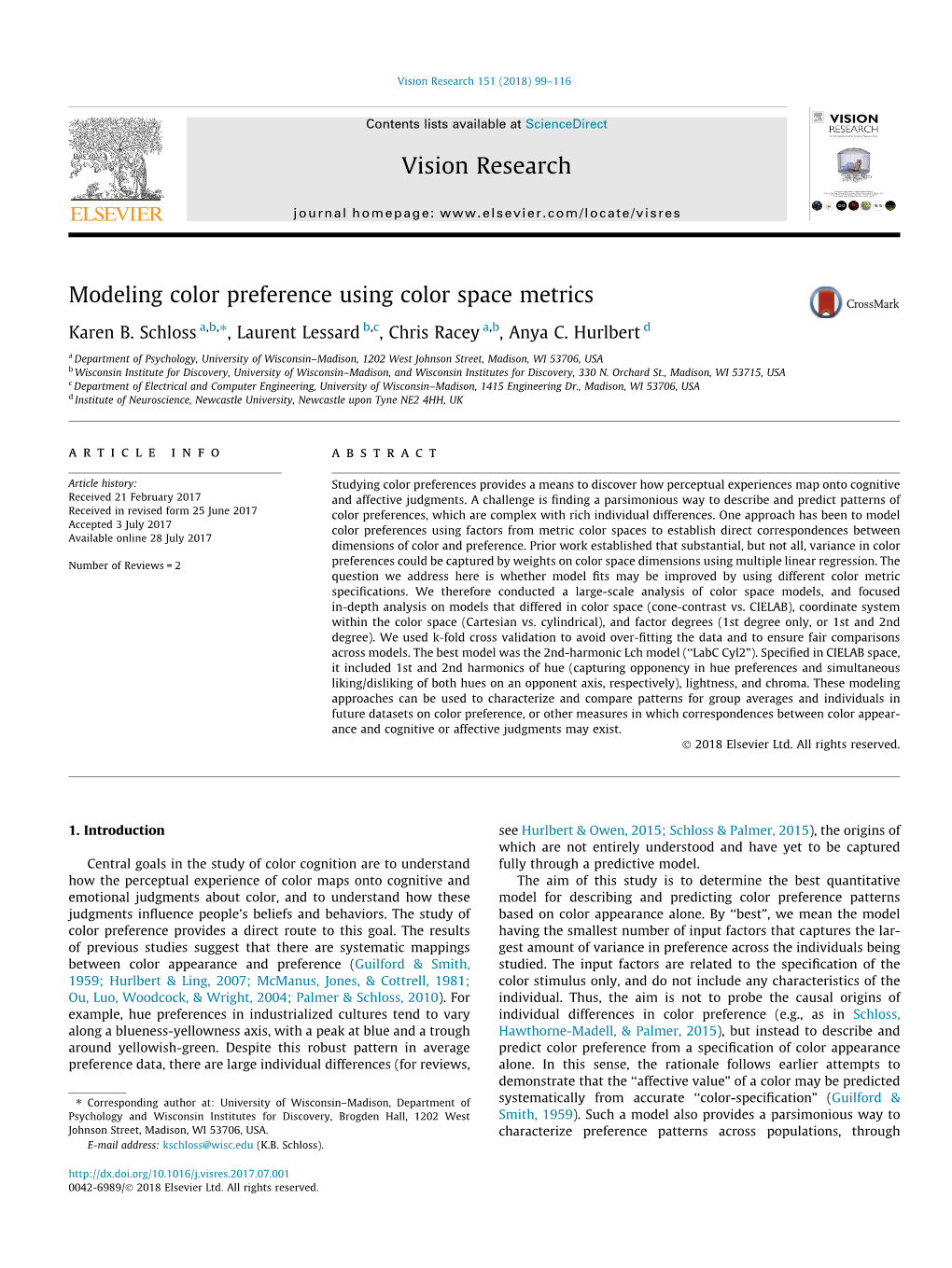 Modeling Color Preference Using Color Space Metrics ⇑ Karen B