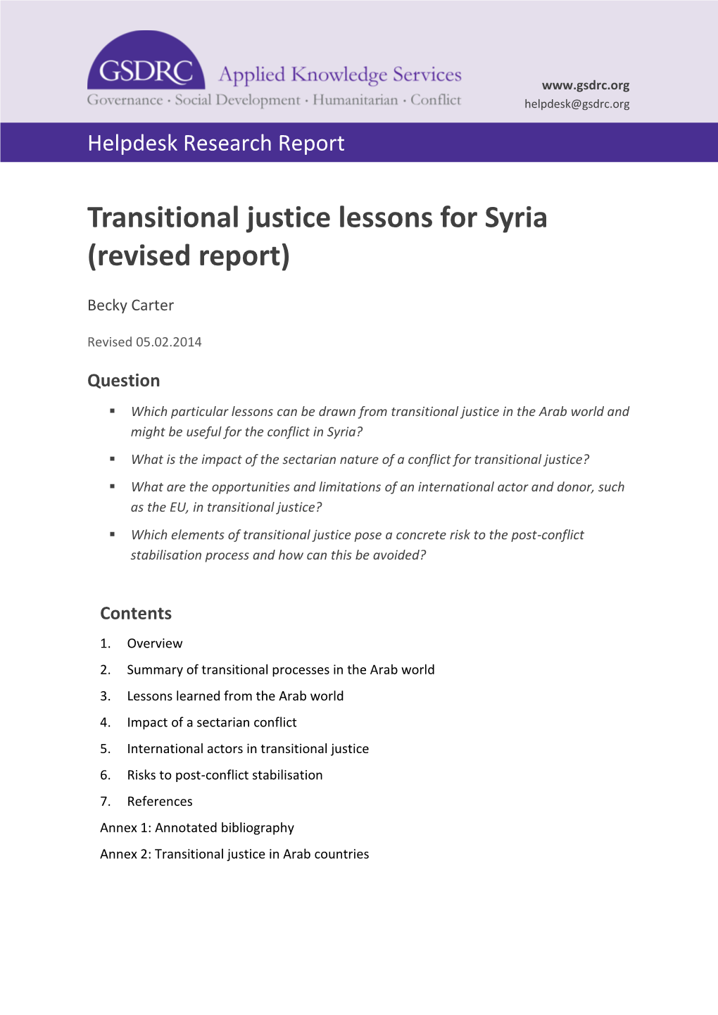 Transitional Justice Lessons for Syria (Revised Report)