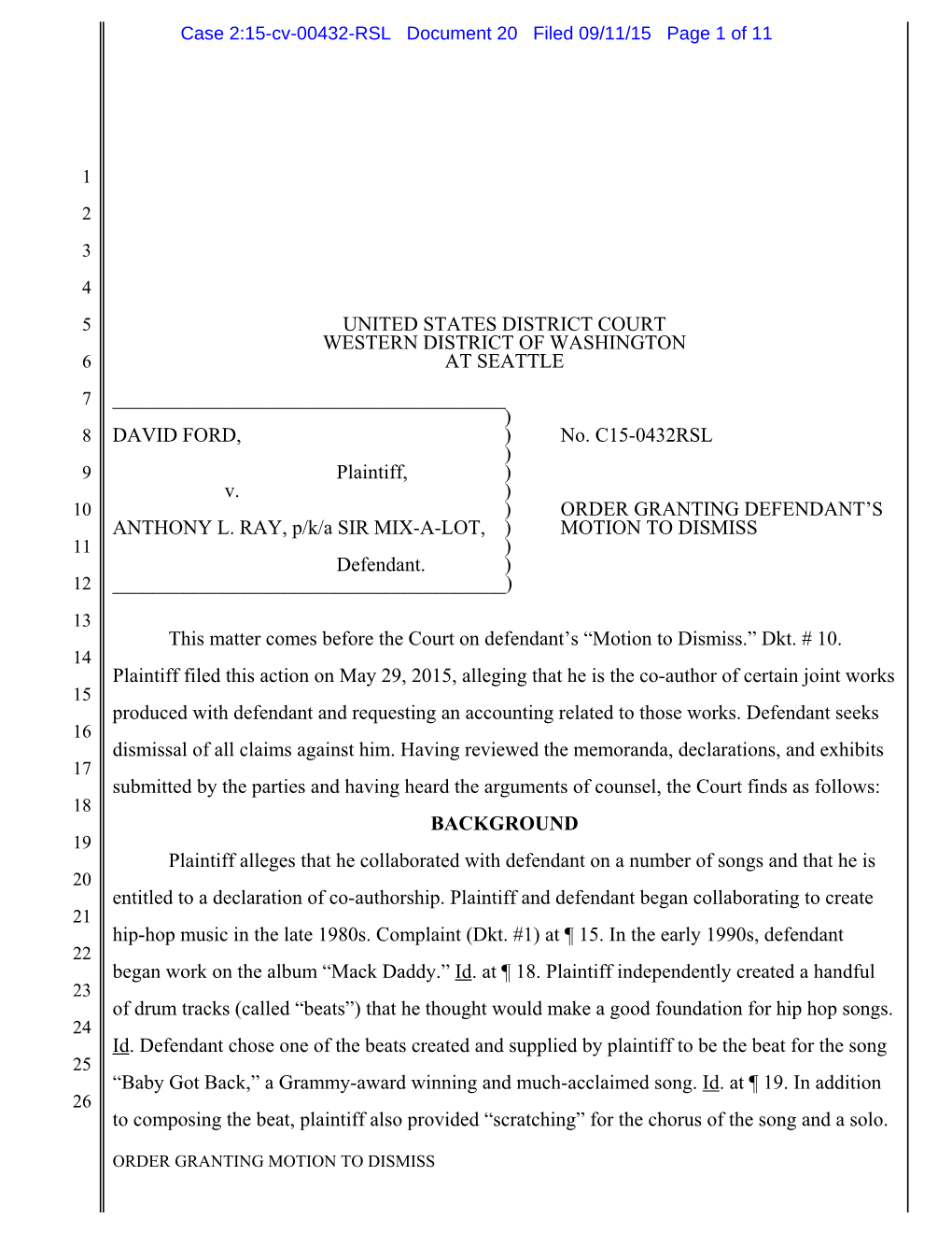 Case 2:15-Cv-00432-RSL Document 20 Filed 09/11/15 Page 1 of 11