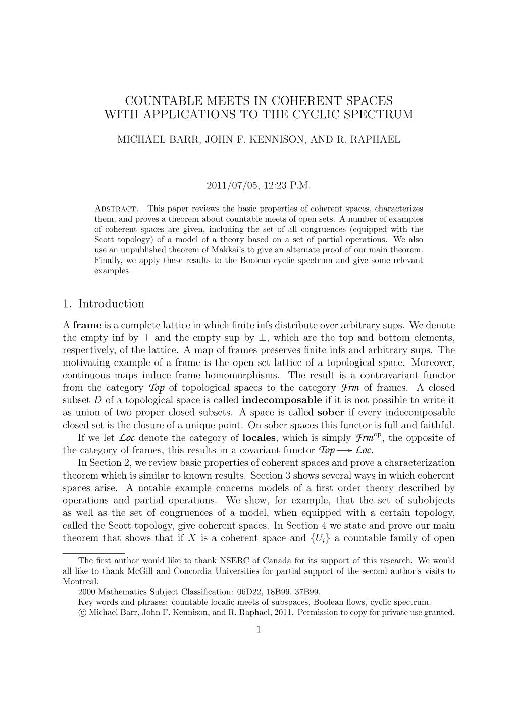 Countable Meets in Coherent Spaces with Applications to the Cyclic Spectrum