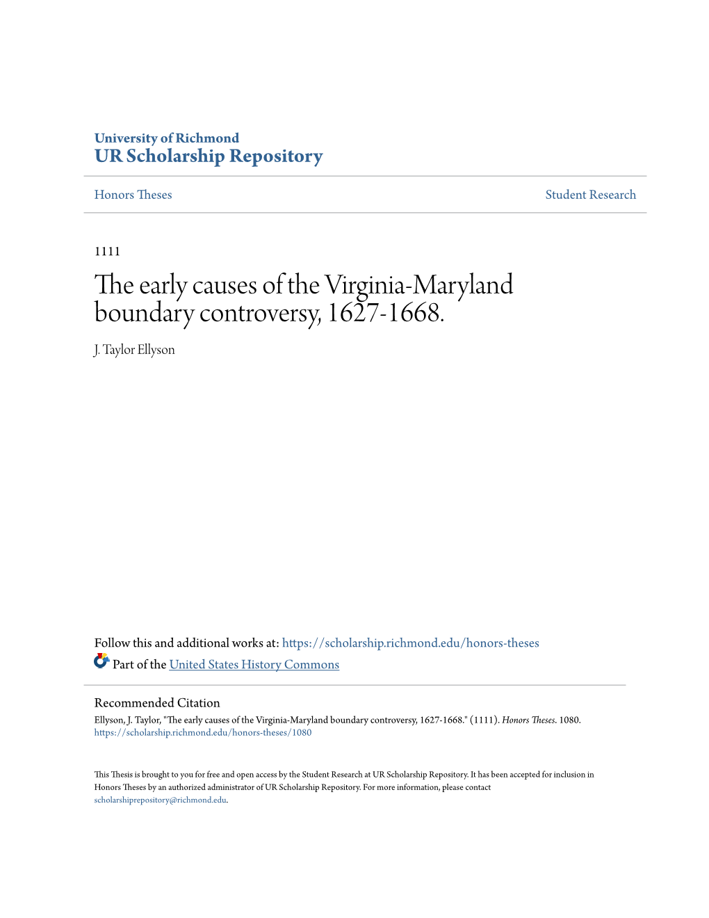 The Early Causes of the Virginia-Maryland Boundary