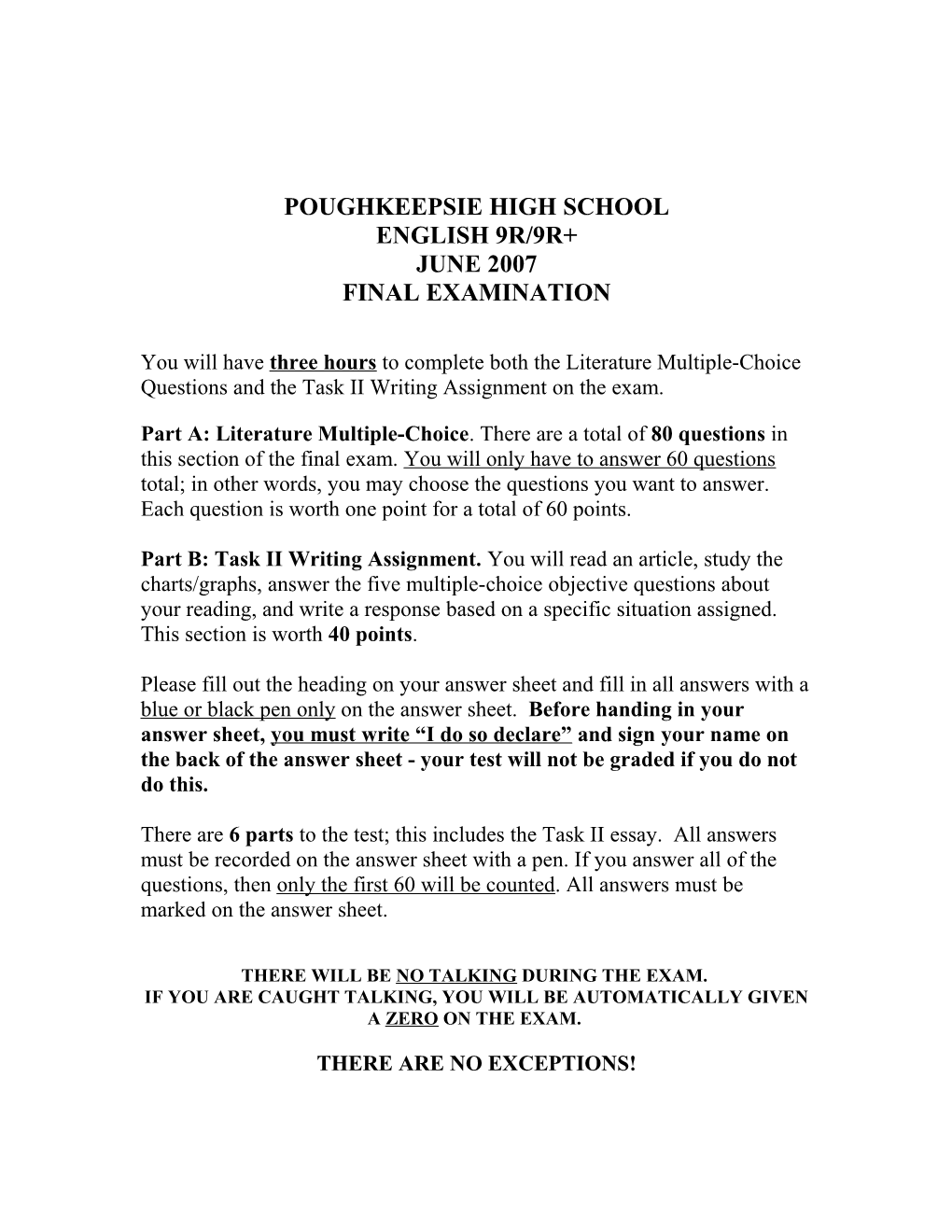 English 9 Final Examination