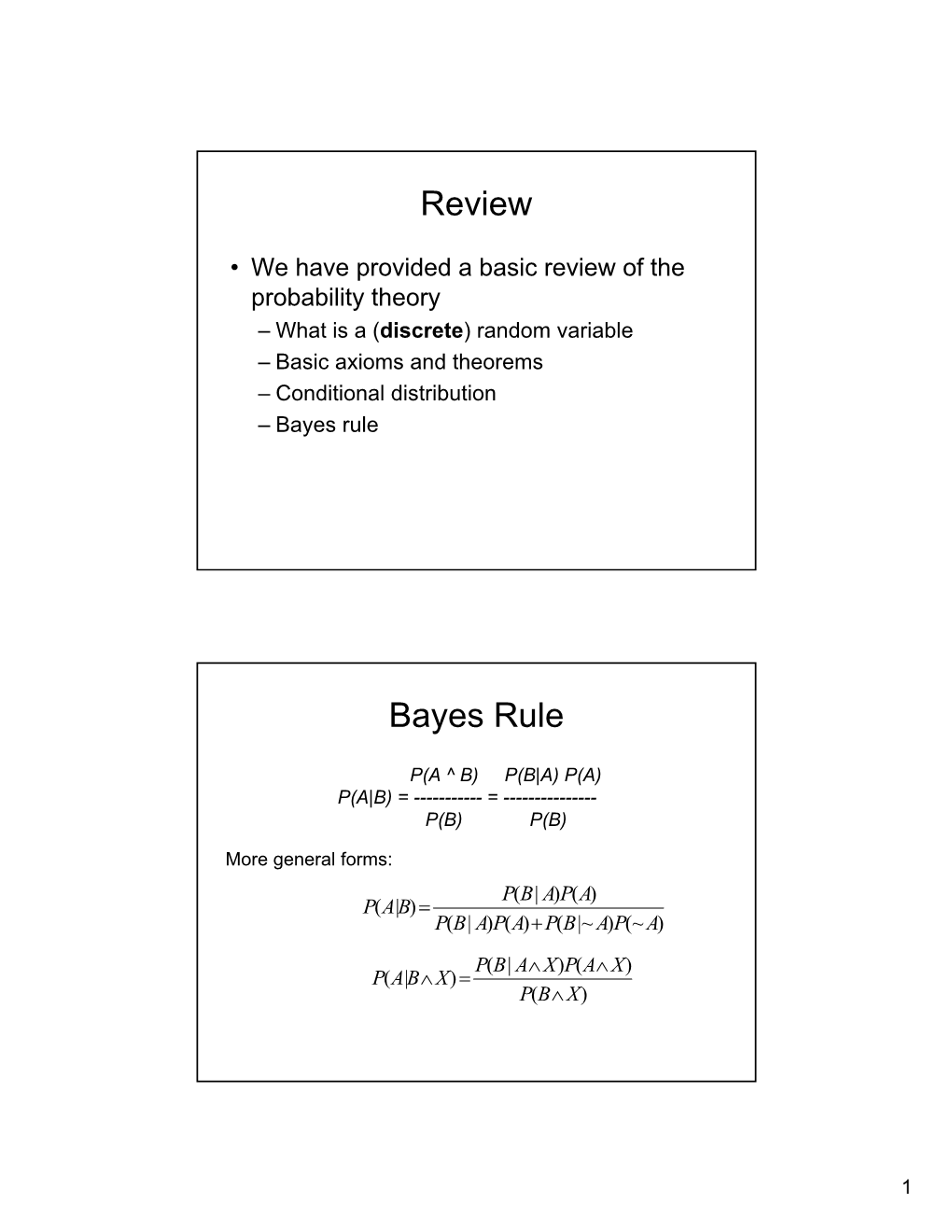 Review Bayes Rule