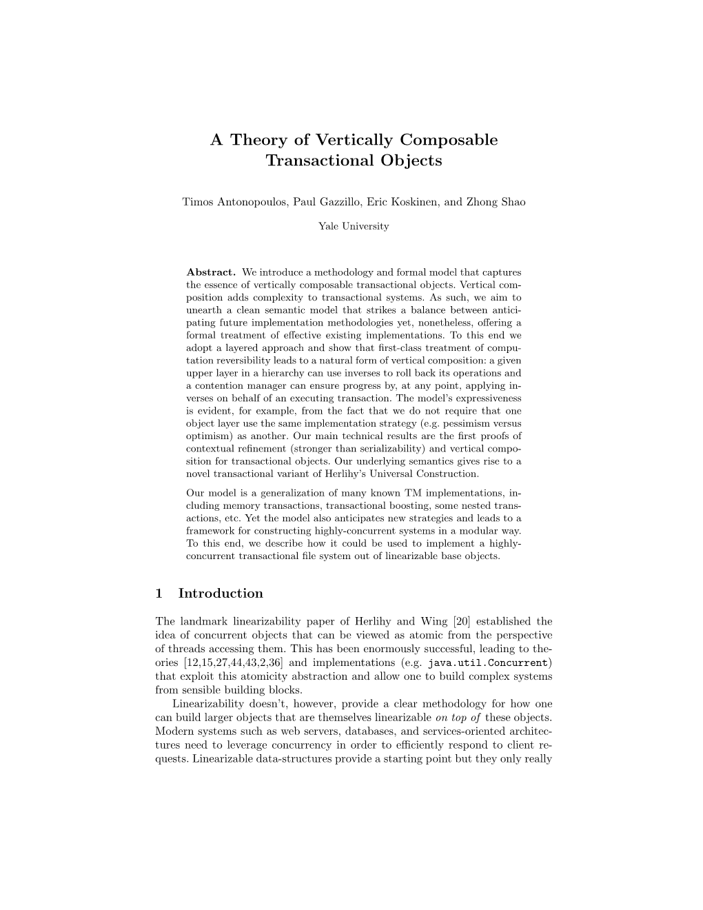 A Theory of Vertically Composable Transactional Objects