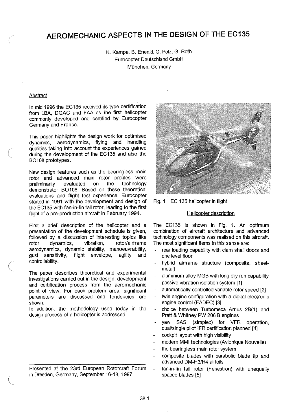 Aeromechanic Aspects in the Design of the Ec135