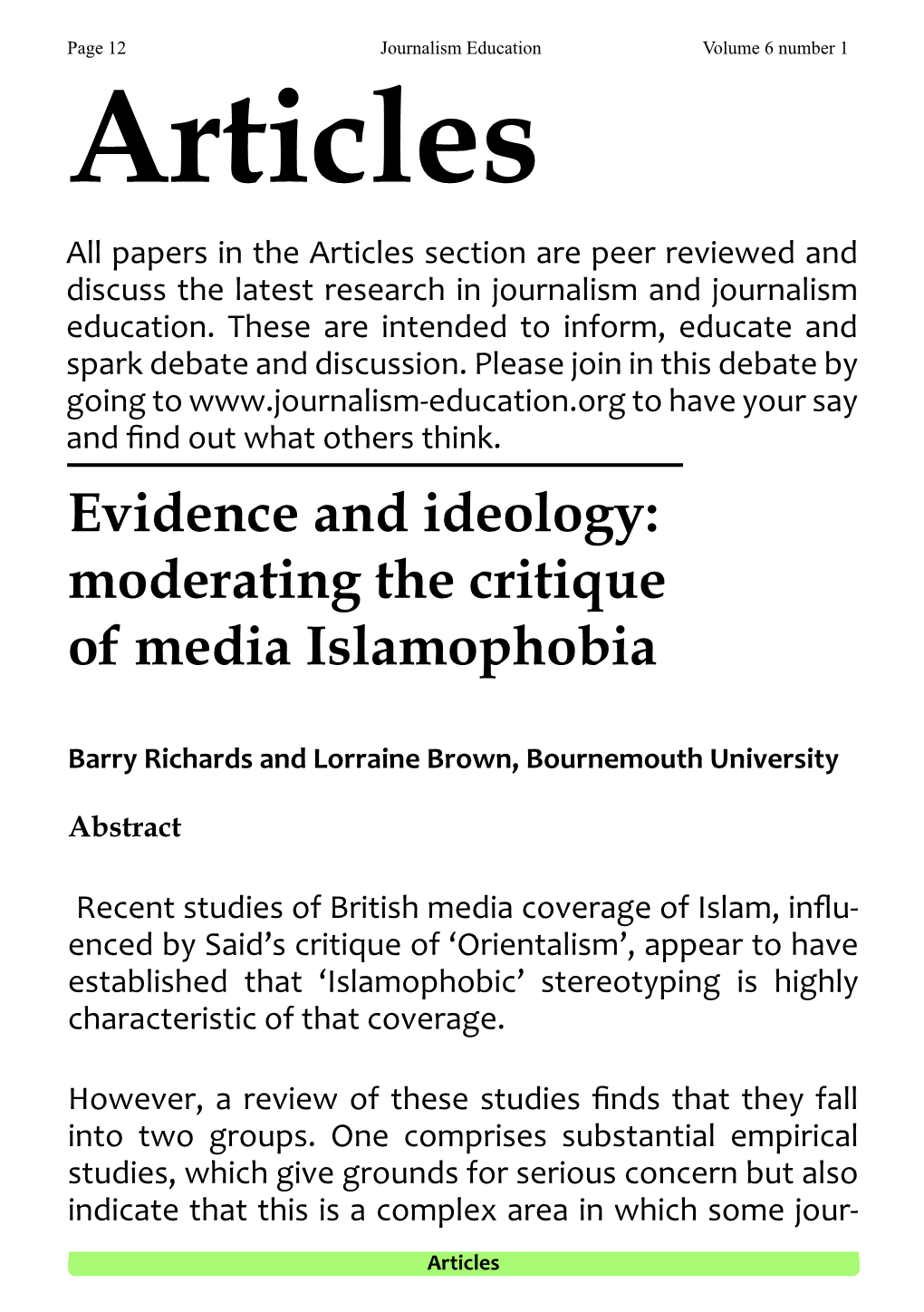 Evidence and Ideology: Moderating the Critique of Media Islamophobia