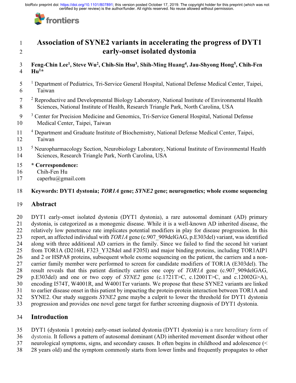 Association of SYNE2 Variants in Accelerating the Progress of DYT1 2 Early-Onset Isolated Dystonia