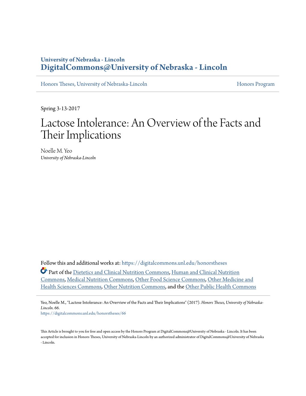 Lactose Intolerance: an Overview of the Facts and Their Implications