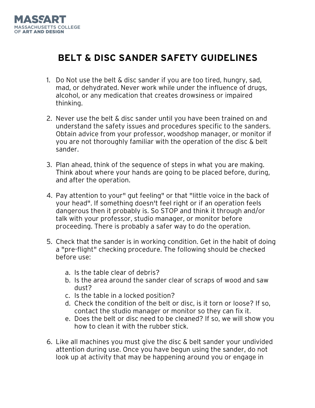 Belt & Disc Sander Safety Guidelines