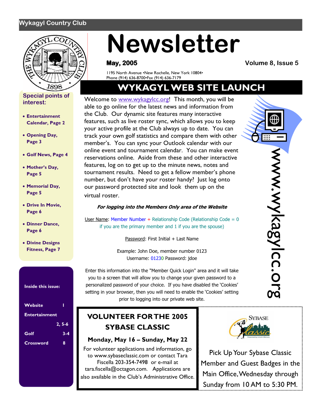 Newsletter May, 2005 Volume 8, Issue 5