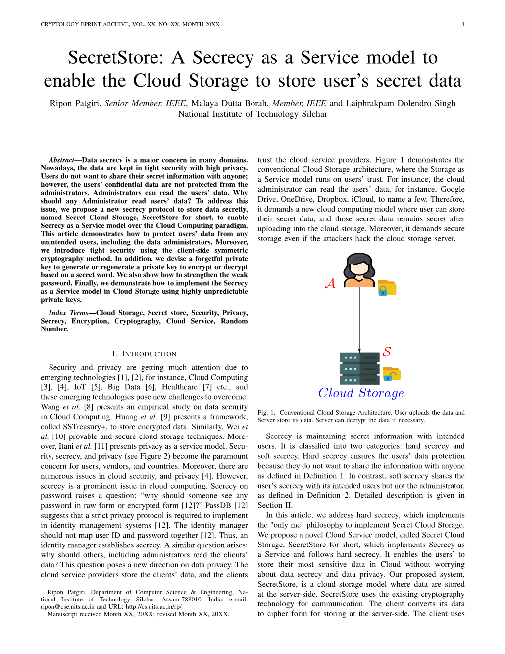 Secretstore: a Secrecy As a Service Model to Enable the Cloud Storage