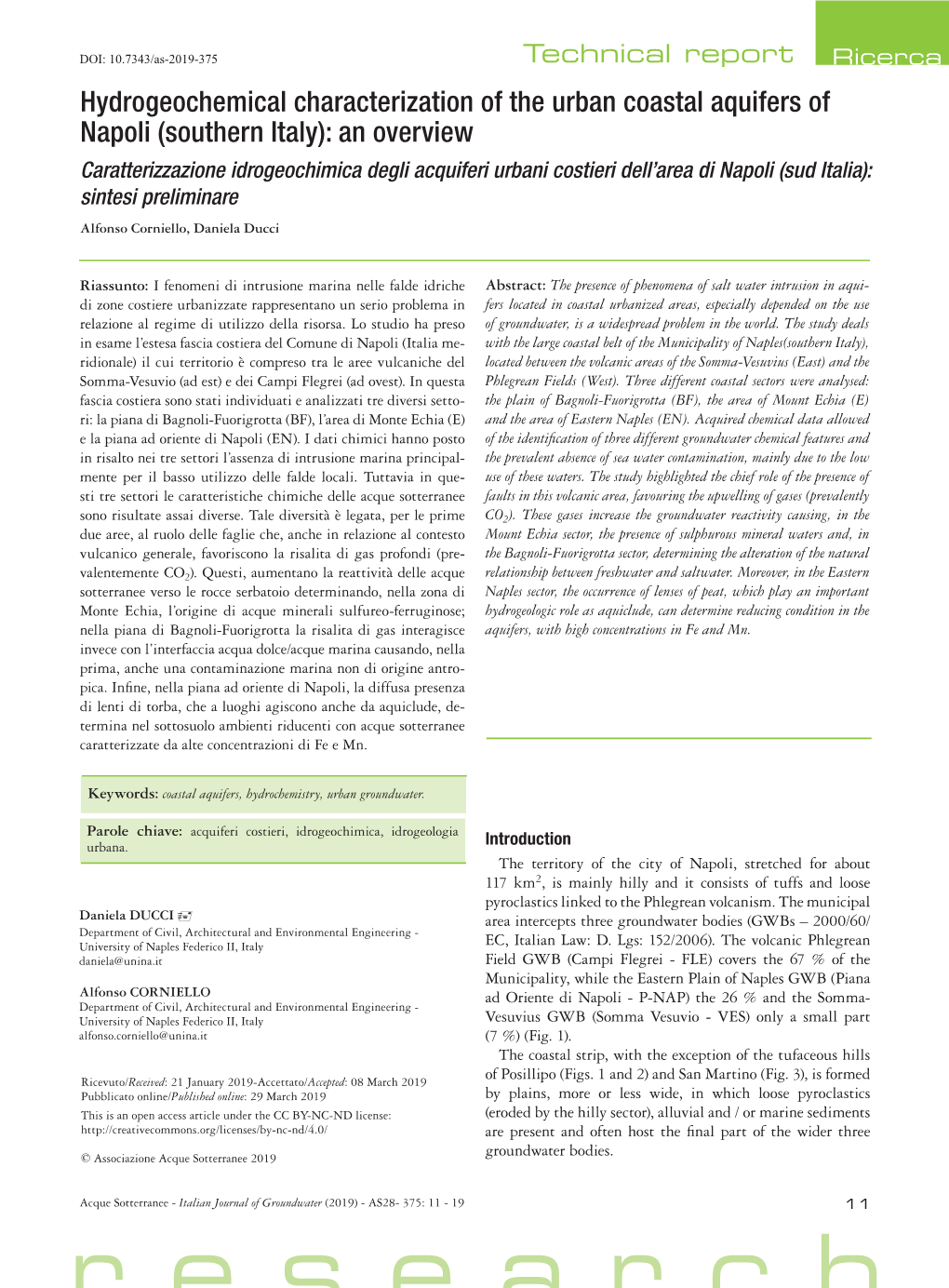 Hydrogeochemical Characterization of the Urban Coastal Aquifers of Napoli