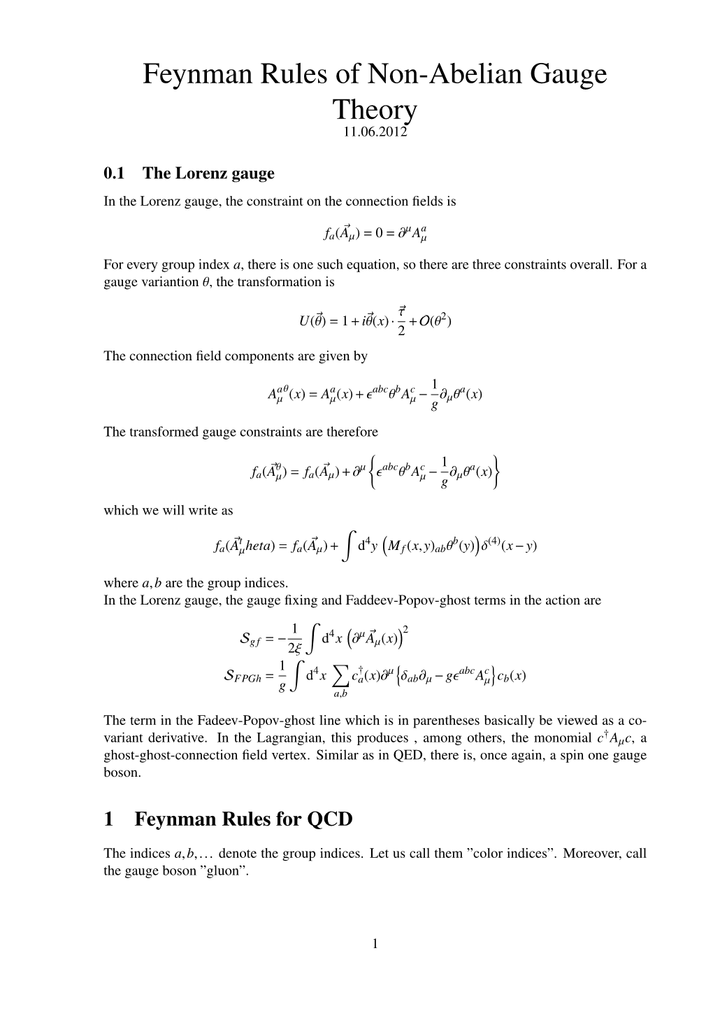 Feynman Rules of Non-Abelian Gauge Theory 11.06.2012