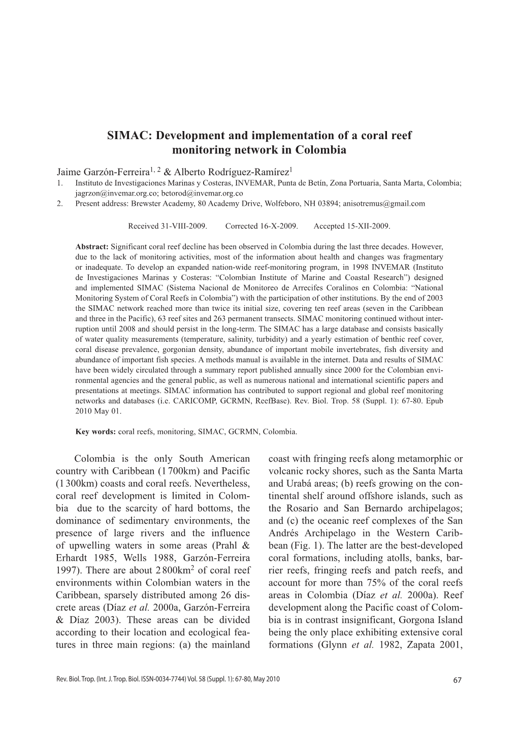 Development and Implementation of a Coral Reef Monitoring Network in Colombia