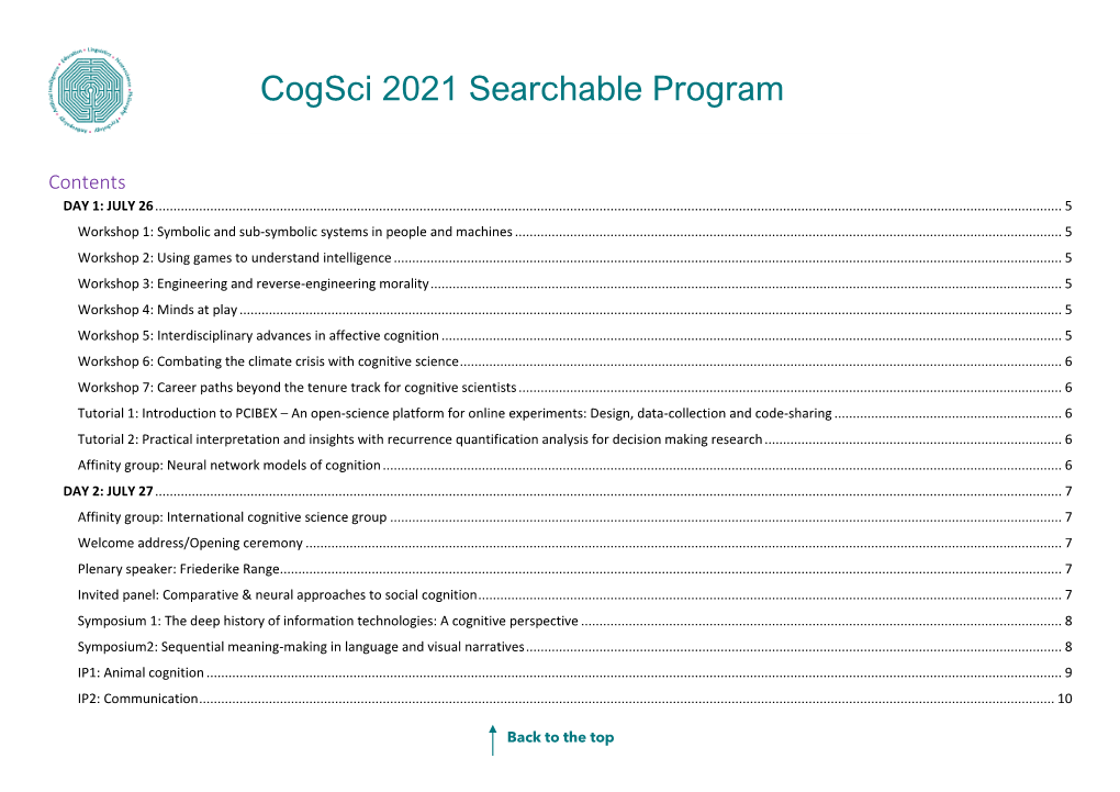 Cogsci 2021 Searchable Program