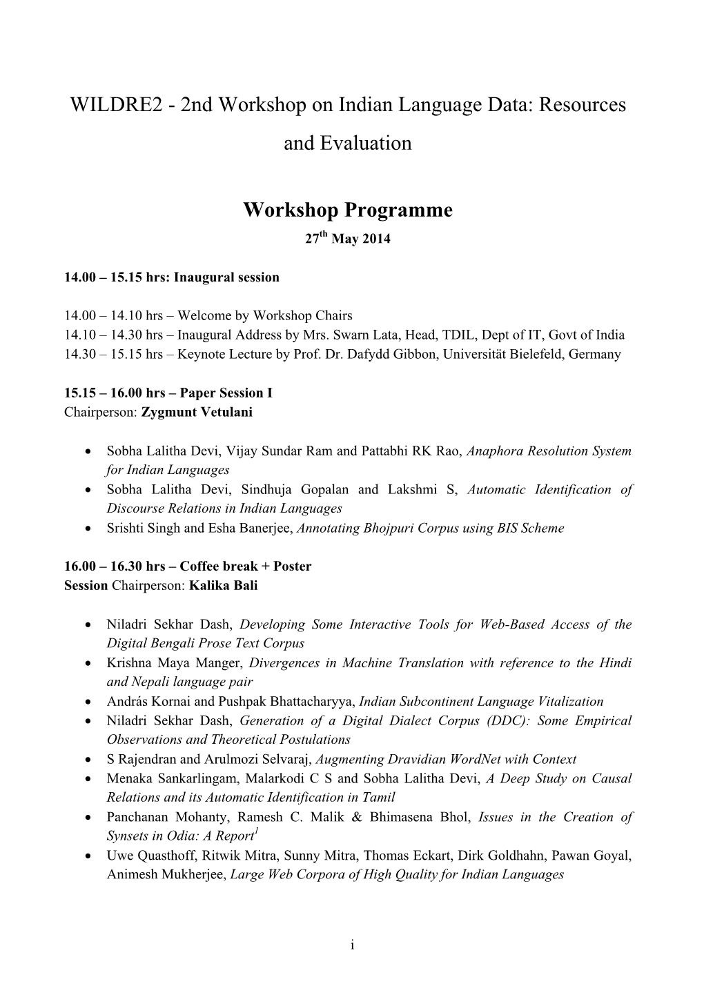 WILDRE-2 2Nd Workshop on Indian Language Data