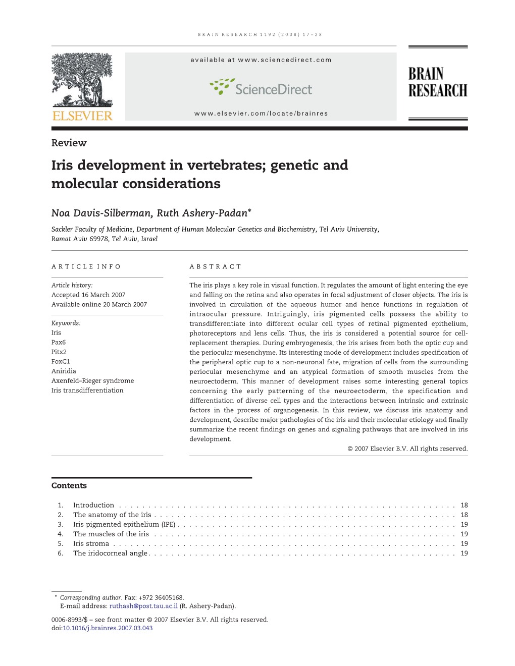 Iris Development in Vertebrates; Genetic and Molecular Considerations