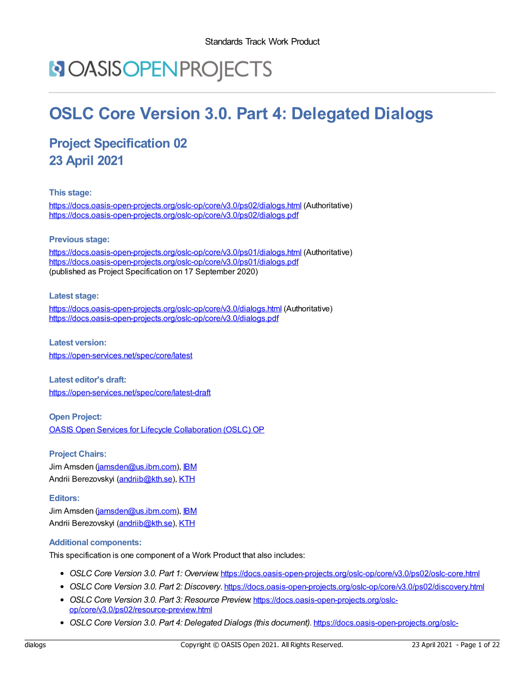 OSLC Core Version 3.0. Part 4: Delegated Dialogs Project Specification 02 23 April 2021