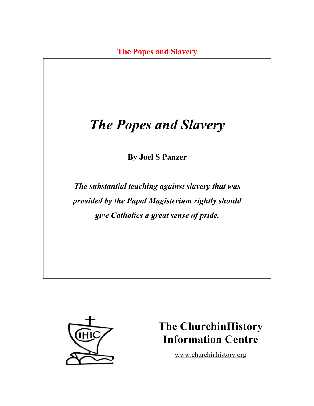 The Popes and Slavery