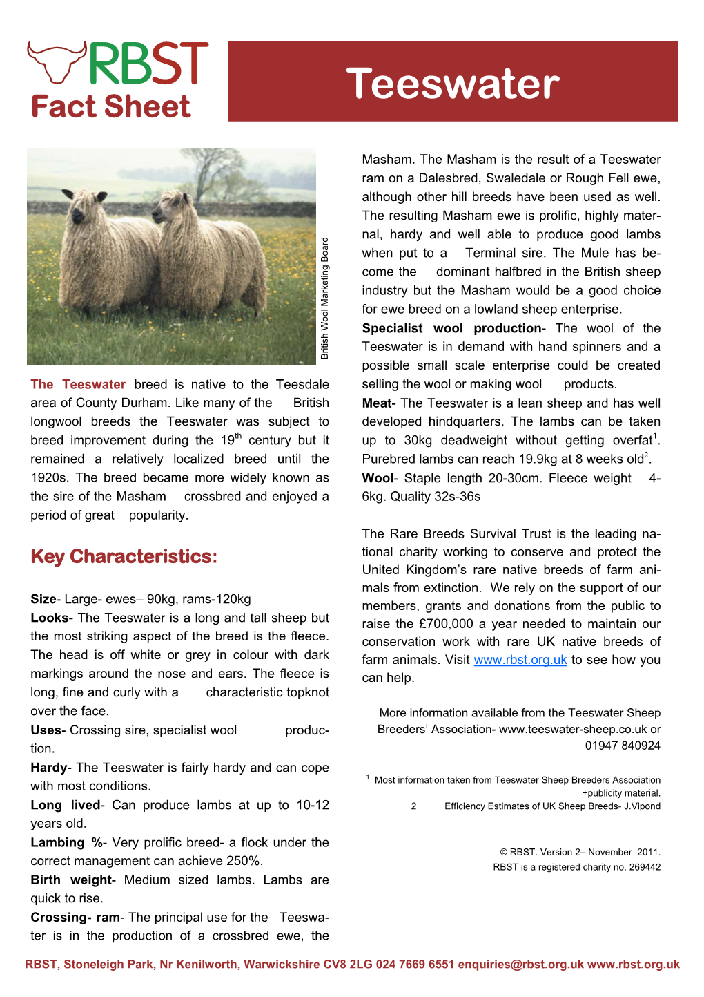 Teeswater Fact Sheet