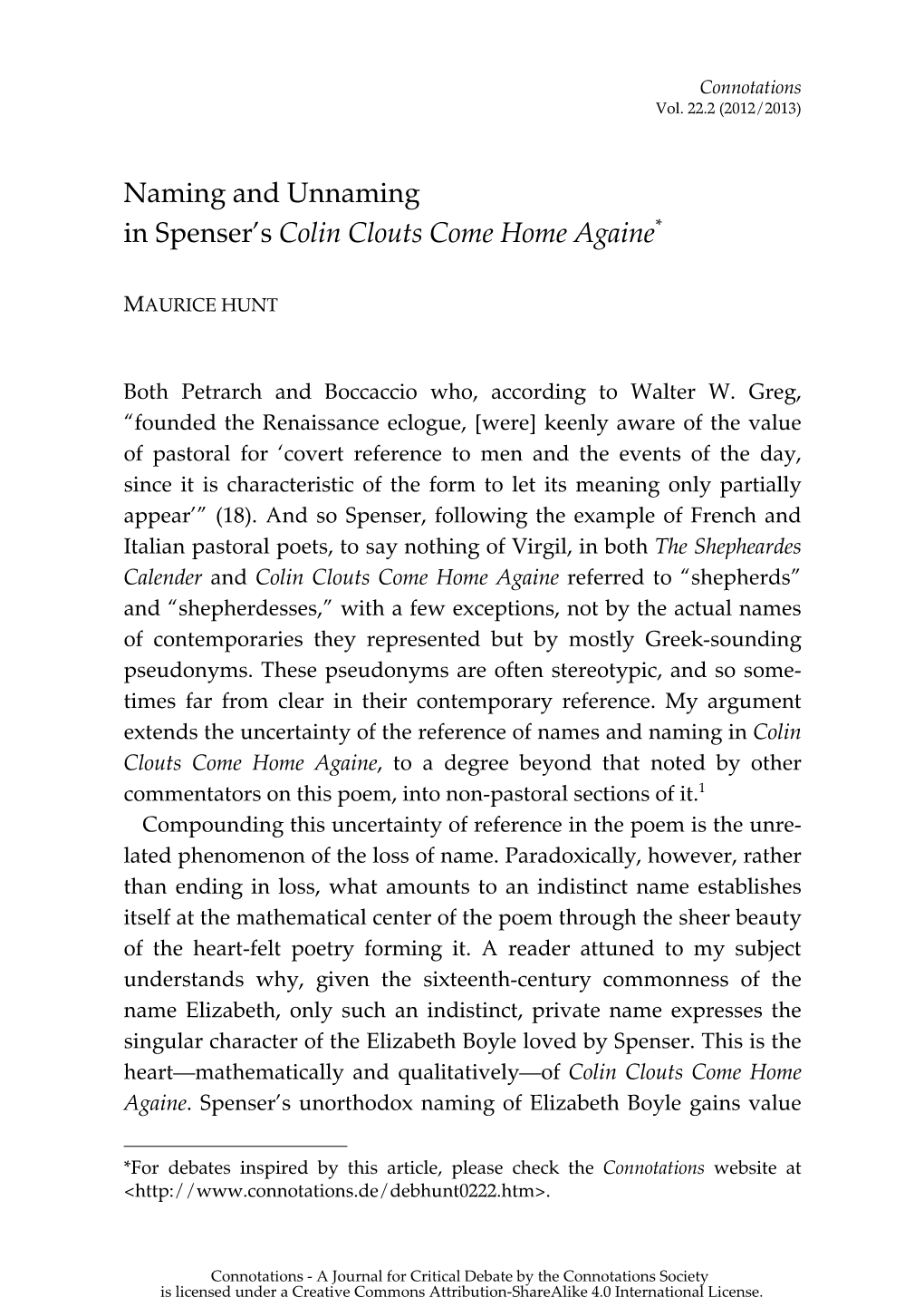 Naming and Unnaming in Spenser's Colin Clouts Come Home Againe