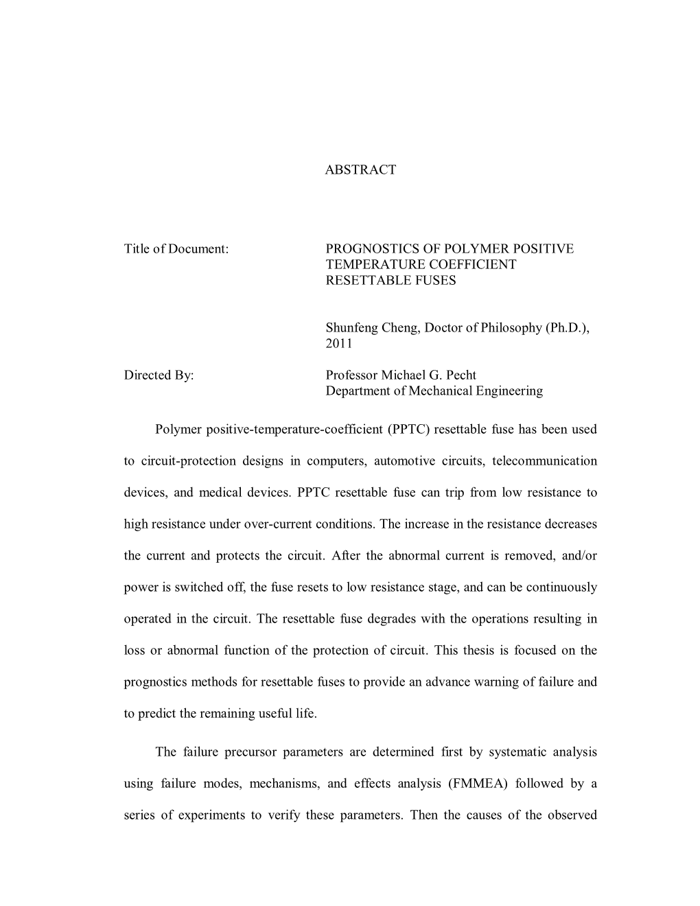 ABSTRACT Title of Document: PROGNOSTICS of POLYMER