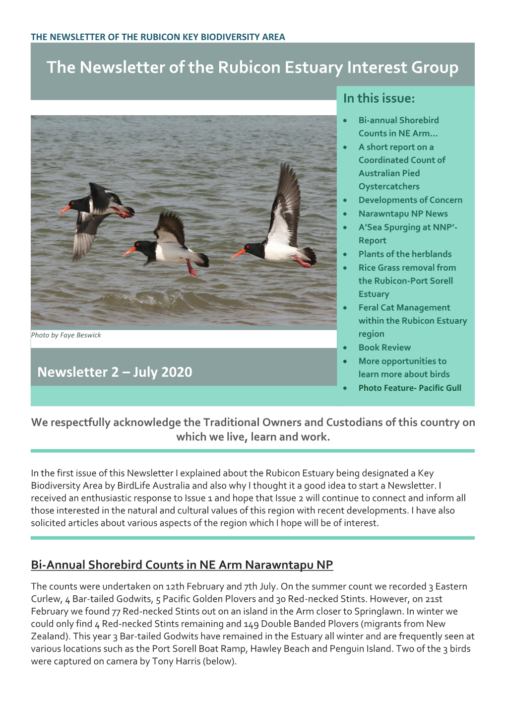 The Newsletter of the Rubicon Estuary Interest Group