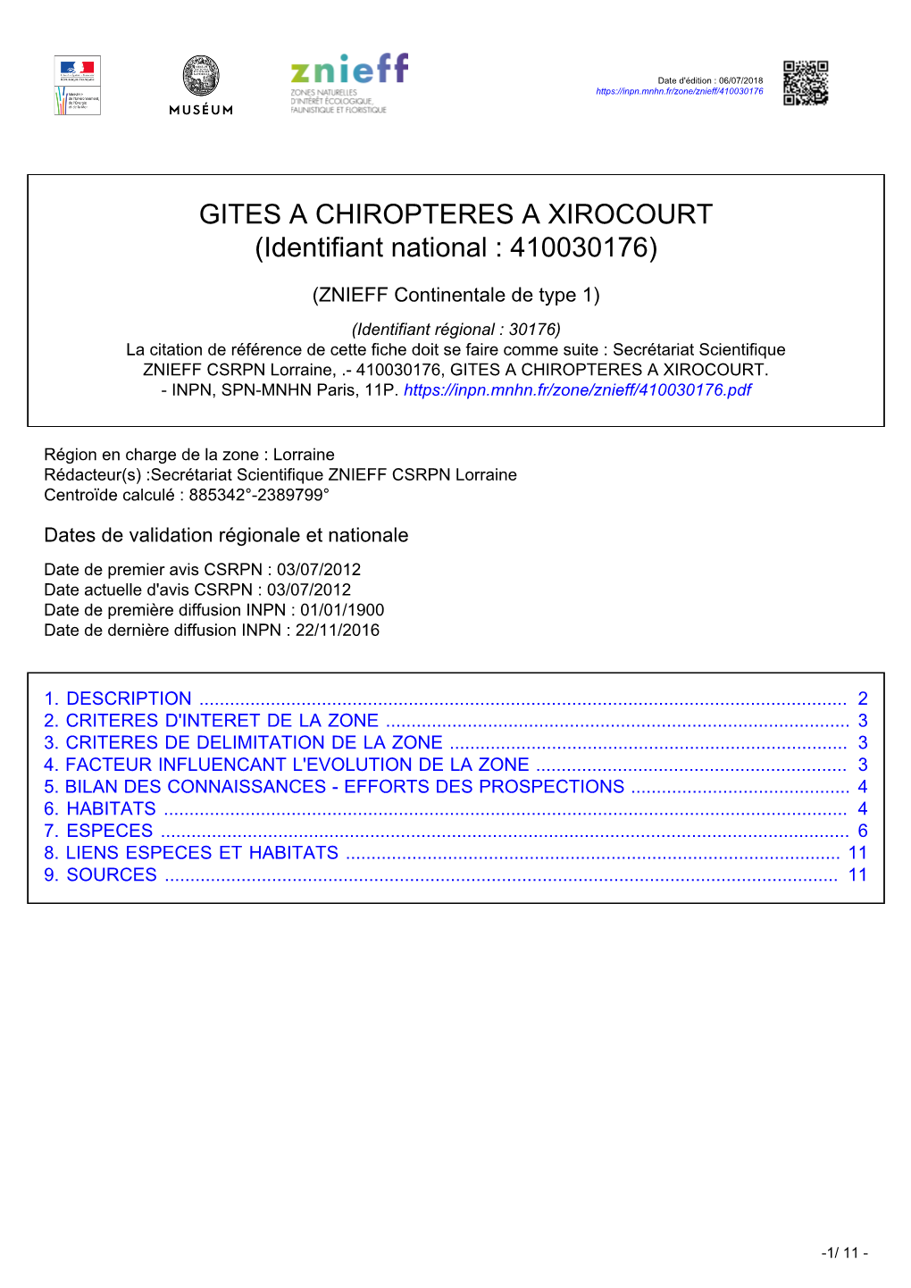 GITES a CHIROPTERES a XIROCOURT (Identifiant National : 410030176)