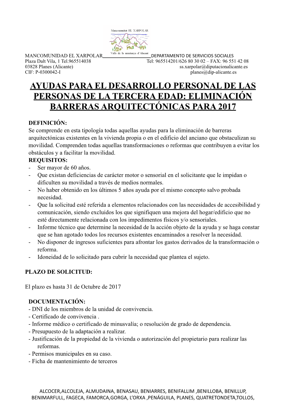 Cartel Ayudas Desarrollo Personal Tercera Edad