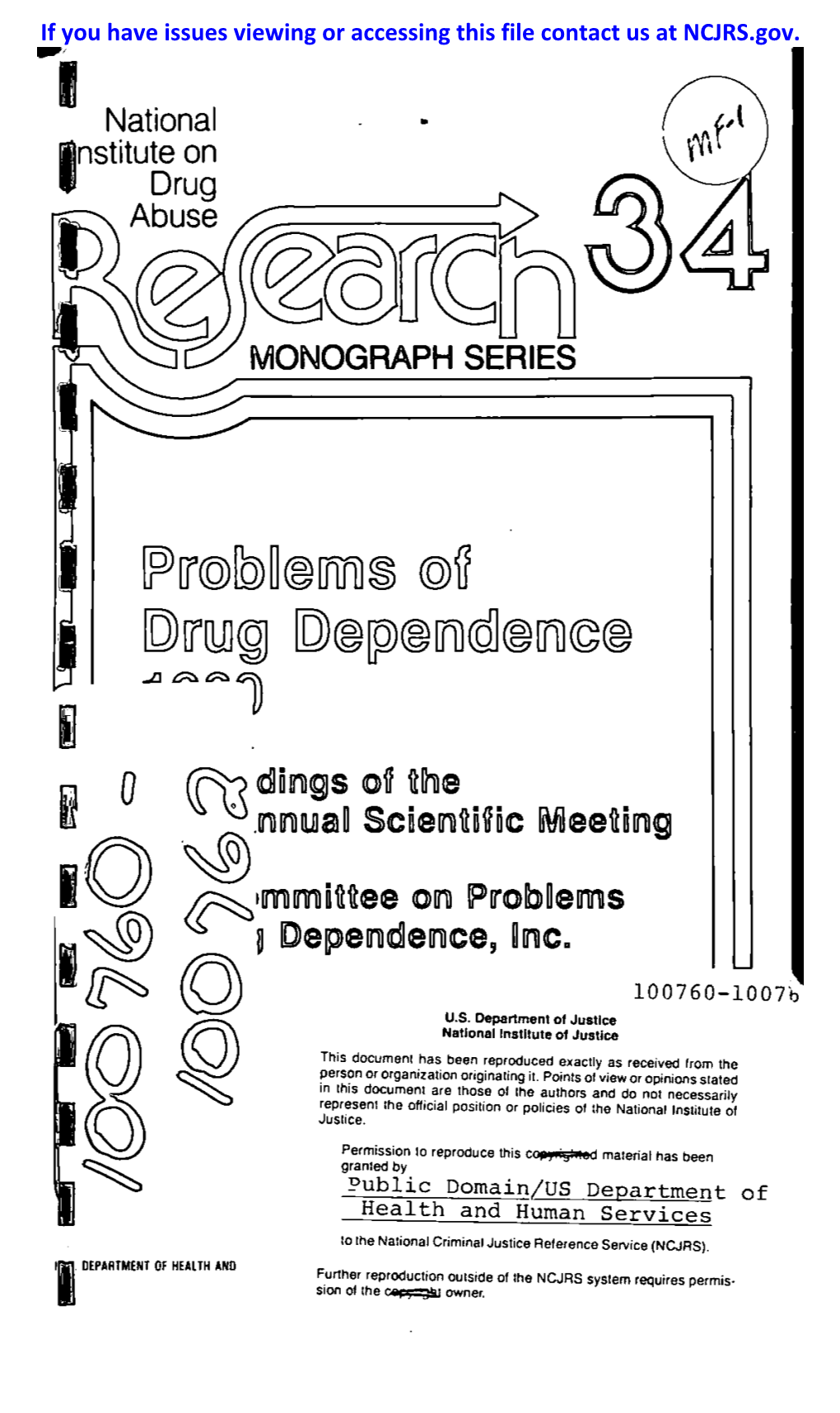 National Institute on Drug Abuse Division of Research I! 5600 Fishers Lane Rockville, Maryland 20857 II for Sale by the Stlperinten(Lent of Documents, U.S