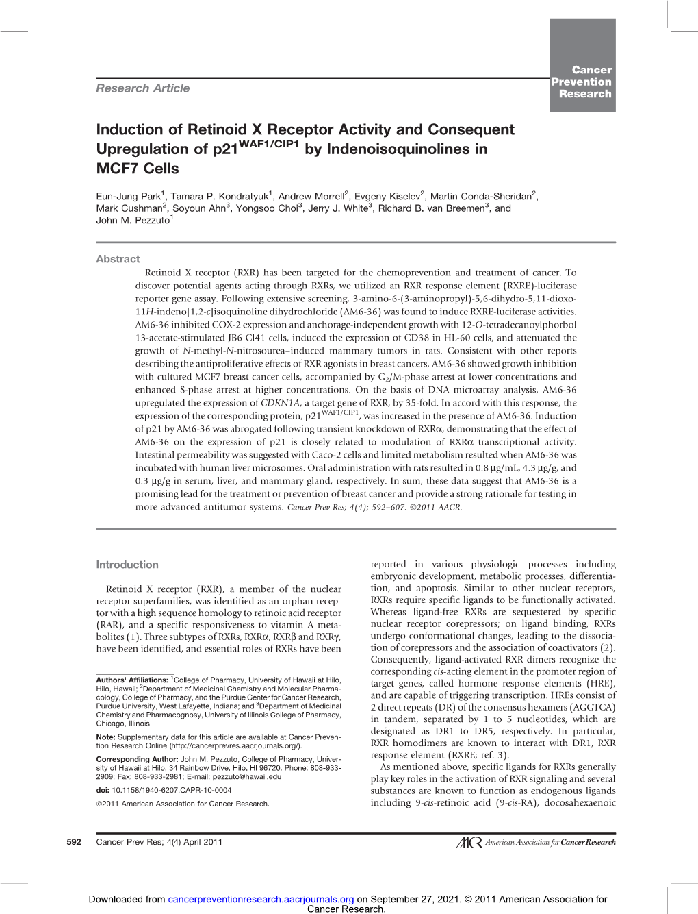 Induction of Retinoid X Receptor Activity and Consequent Upregulation of P21waf1/CIP1 by Indenoisoquinolines in MCF7 Cells