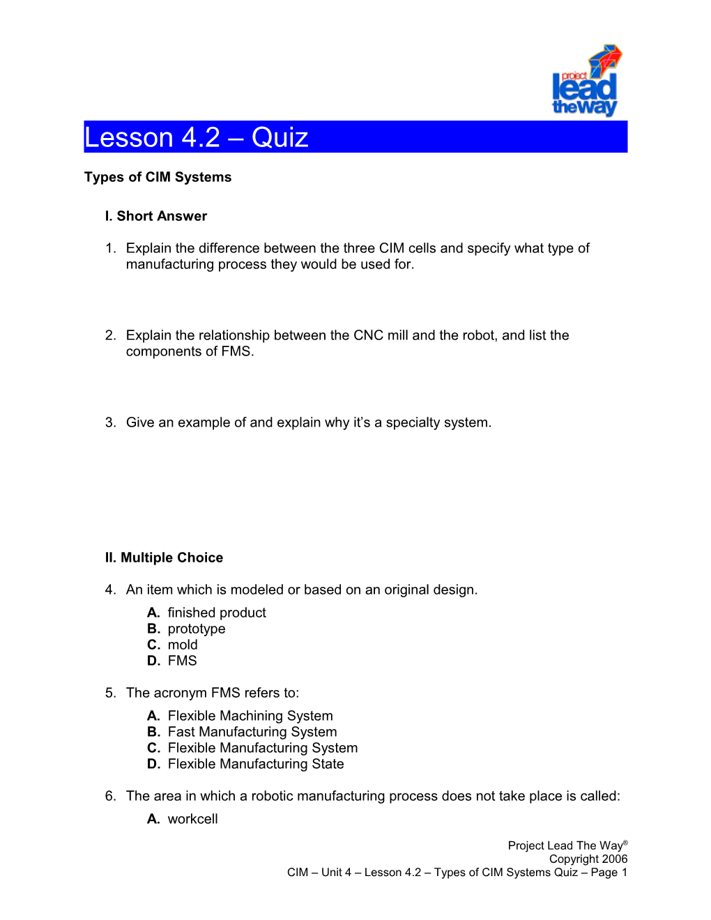 Lesson 4.2 - Types of CIM Systems Quiz